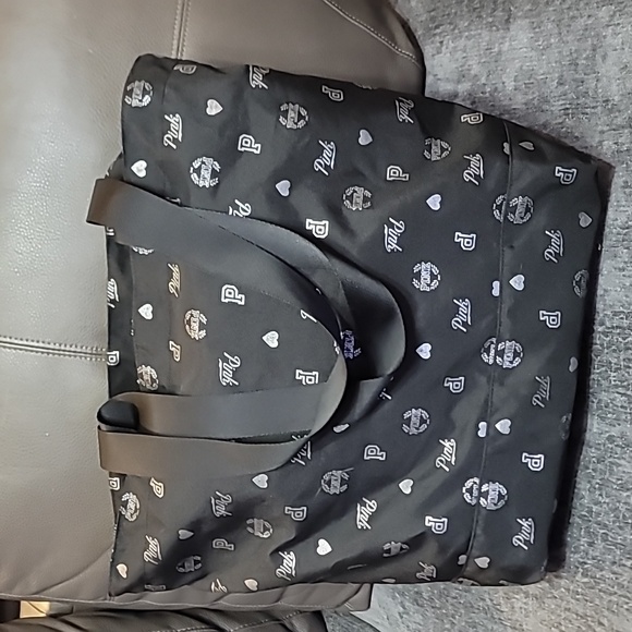 Victoria's Secret PINK Logo Graphic Large Gym Beach Tote Bag Black - Picture 3 of 8